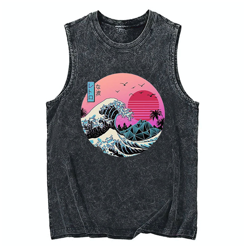 Tokyocanvas Japanese The Great Retro Wave Cotton Washed Tank